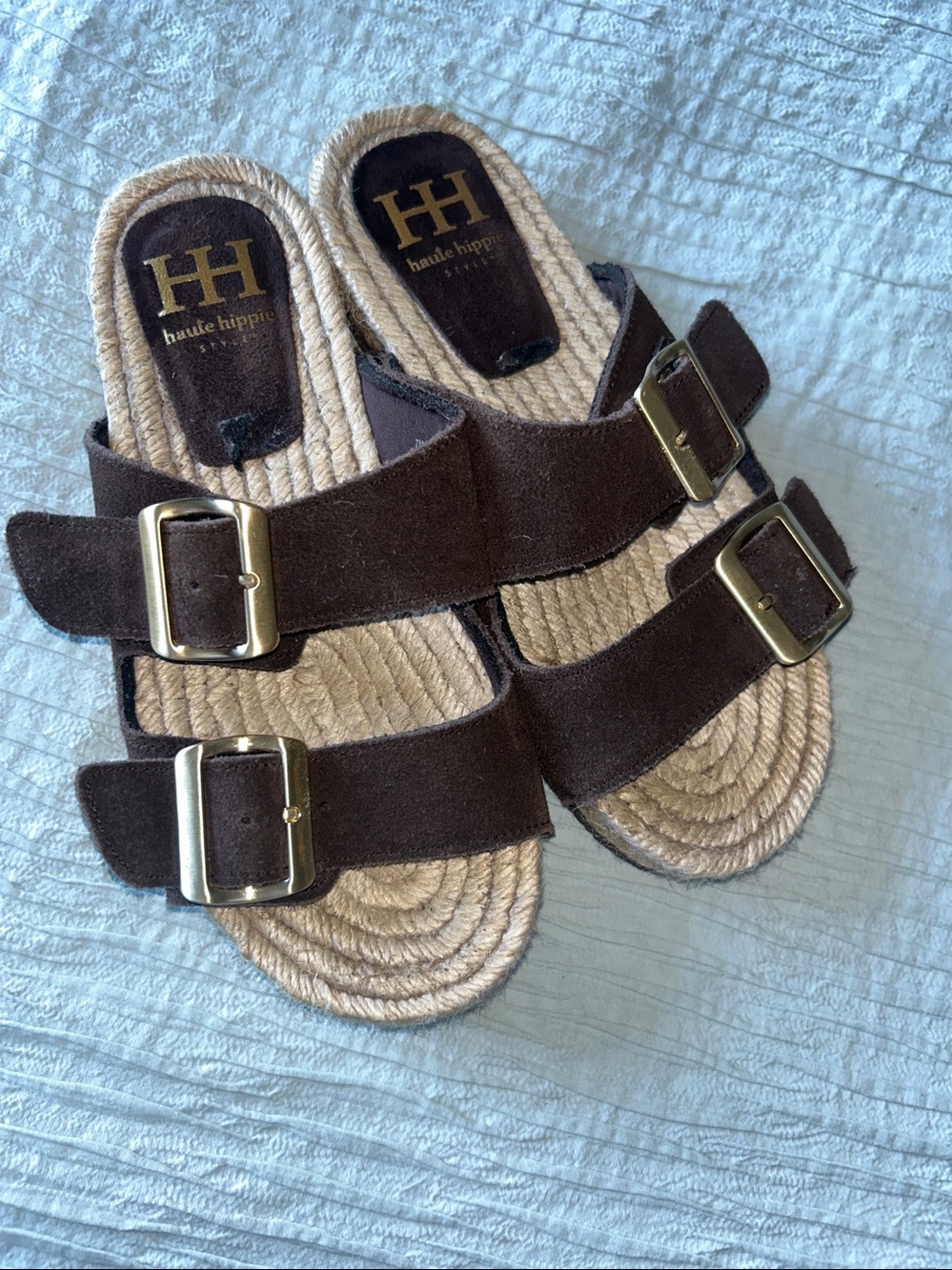 Haute Hippie Leather Strap Sandals Gold Buckle Size 7M